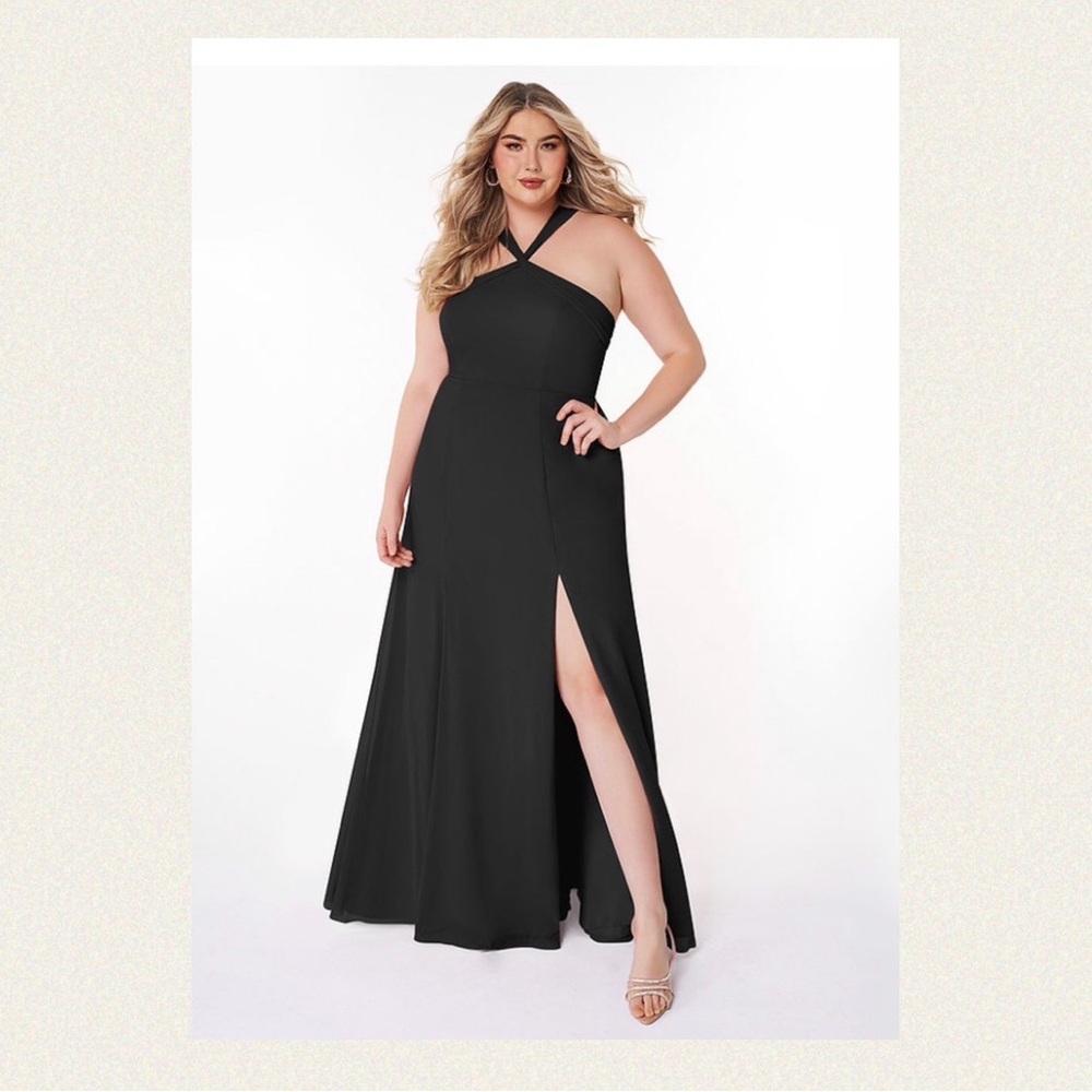 Azazie Rue: Black A-Line Halter Chiffon Dress